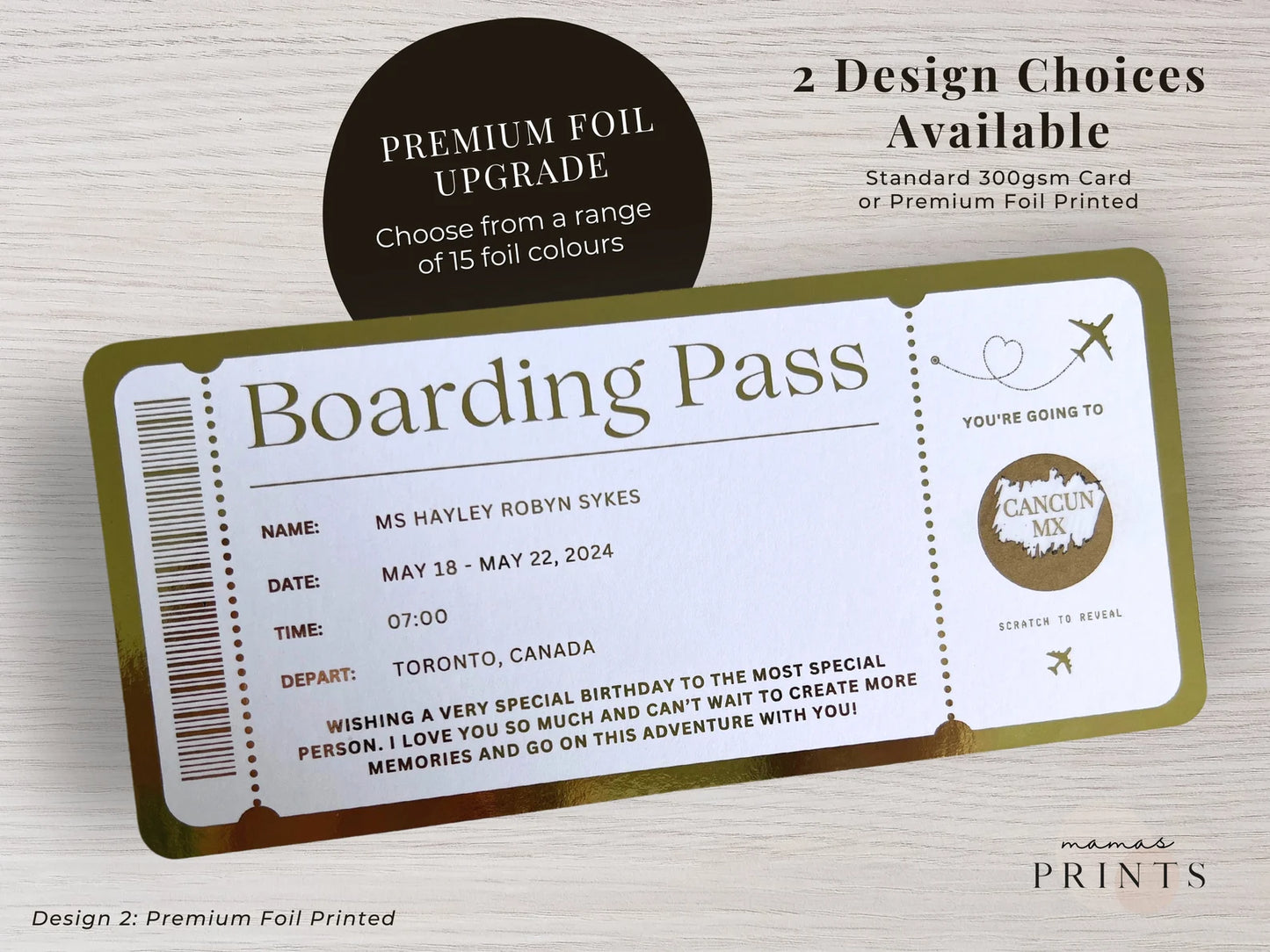 Personalised Boarding Pass Scratch Card – Surprise Holiday Reveal, Fake Plane Ticket, Hen Party/Stag Gift, Custom Travel Voucher, Christmas