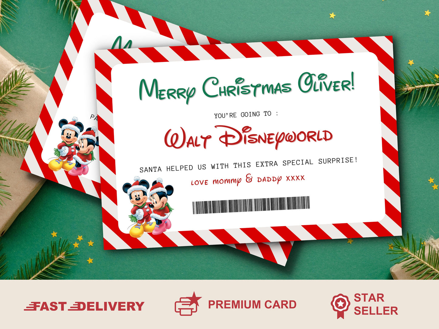 Personalised Disneyland Ticket | Custom Disney Gift Voucher | Walt Disney World Card | Magical Xmas Surprise