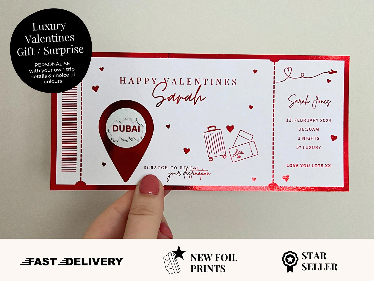 Personalised Valentines Foil Ticket | Surprise Holiday Scratch Card | Boarding Pass Scratch Card | Plane Ticket | Boarding Pass