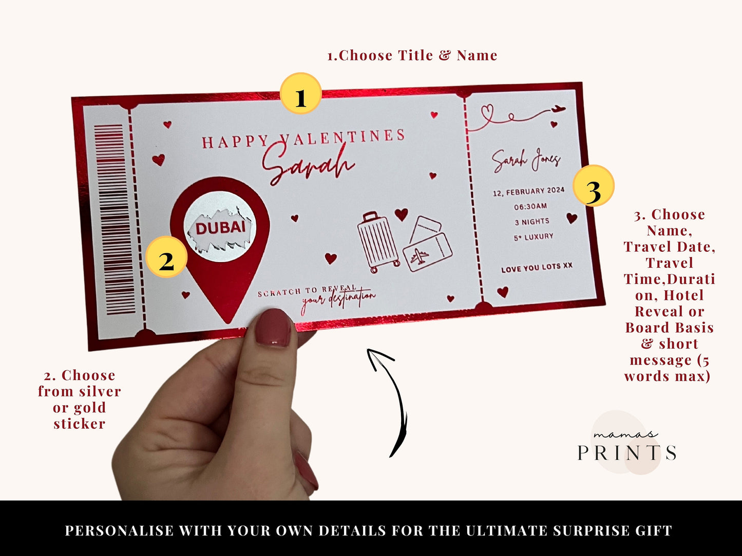 Personalised Valentines Foil Ticket | Surprise Holiday Scratch Card | Boarding Pass Scratch Card | Plane Ticket | Boarding Pass