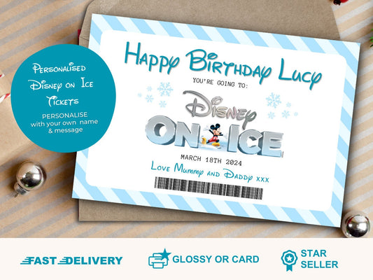 Personalised Disney on Ice Ticket | Surprise Disney Gift | Xmas & Birthday Disney Card | Custom Disney Reveal Ticket