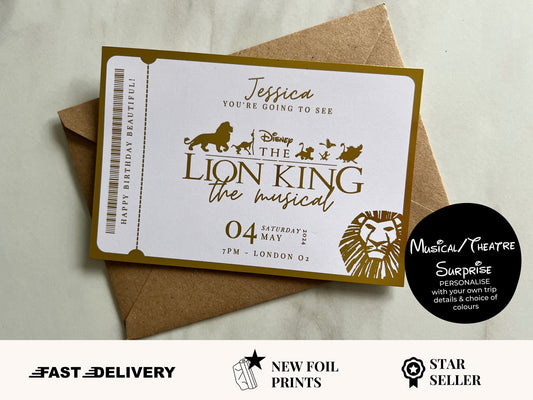 Customisable Theatre Tickets | Musical | Theatre Gift | The Lion King | West End | Surprise Theatre Ticket | Concert Voucher