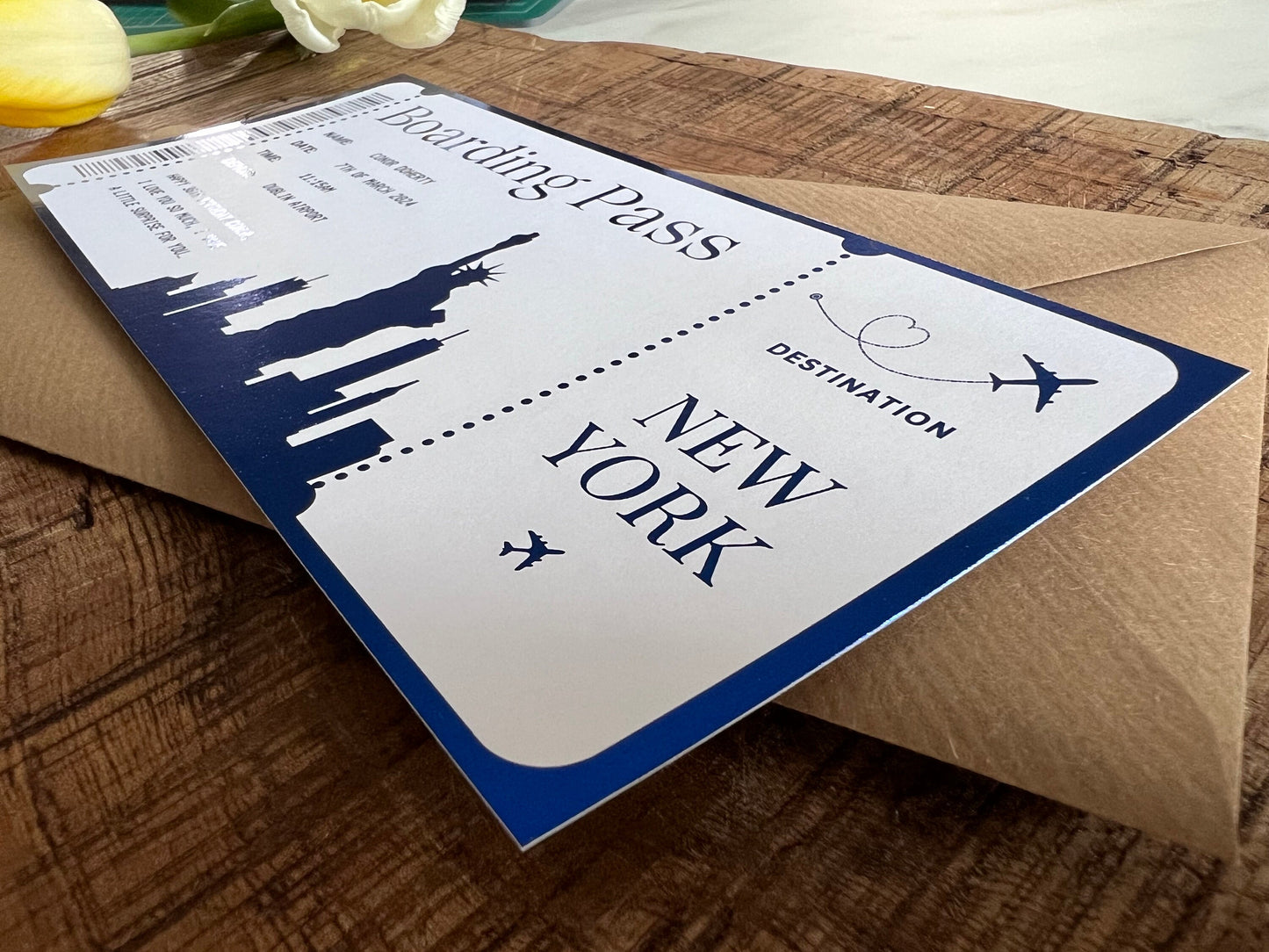 New York Personalised Foil Boarding Pass | Personalised Surprise Holiday Ticket | Holiday Surprise | NY City Vacation | Birthday Gift