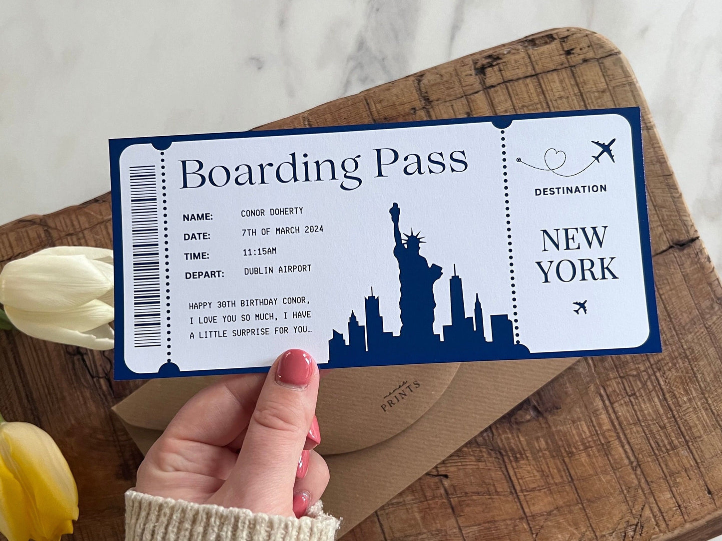 New York Personalised Foil Boarding Pass | Personalised Surprise Holiday Ticket | Holiday Surprise | NY City Vacation | Birthday Gift