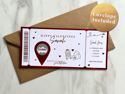 Personalised Valentines Foil Ticket | Surprise Holiday Scratch Card | Boarding Pass Scratch Card | Plane Ticket | Boarding Pass