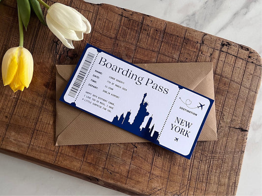 New York Personalised Foil Boarding Pass | Personalised Surprise Holiday Ticket | Holiday Surprise | NY City Vacation | Birthday Gift