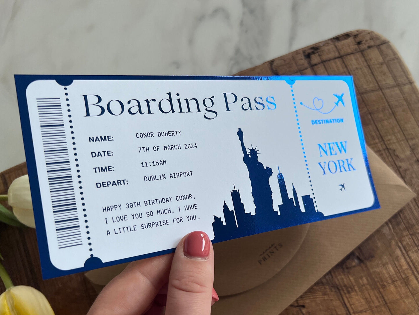 New York Personalised Foil Boarding Pass | Personalised Surprise Holiday Ticket | Holiday Surprise | NY City Vacation | Birthday Gift