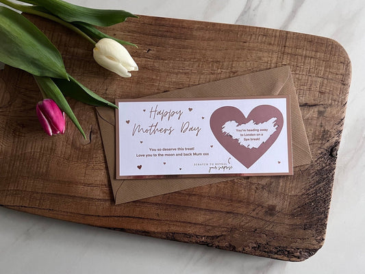 Personalised Surprise Mothers Day Card | Scratch to Reveal Ticket | Mothers Day Gift | For Mom, Mum, Mam, Mom-to-be includes envelope