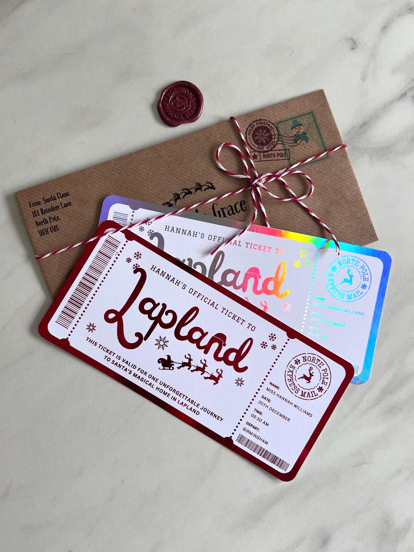 Personalised Christmas Lapland Ticket | Foil Boarding Pass Gift | Customisable Santa Surprise | Christmas Gift for Kids